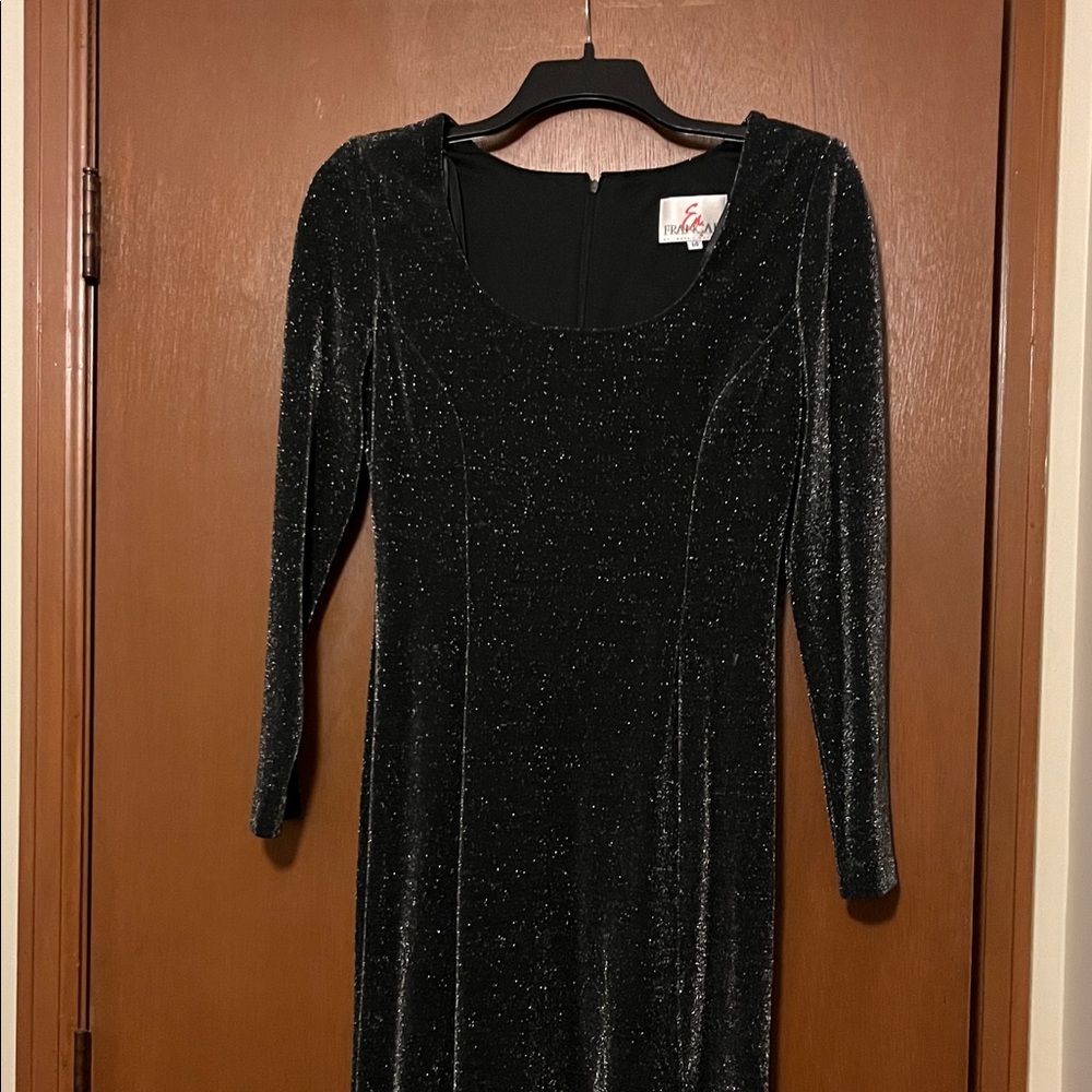 Elegant Black Glitter Long Sleeve Dress
